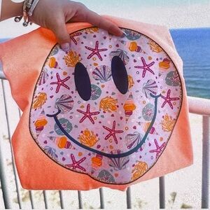 Beachy Smiley Face Comfort Colors Neon Cantaloupe Small-XL